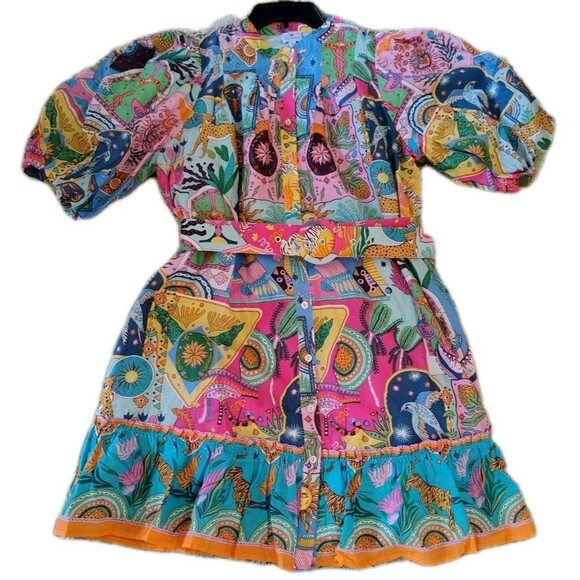 J Marie Sloan Belted Dress Size L Button Pockets100% Cotton Excellent Condition - Picture 6 of 13